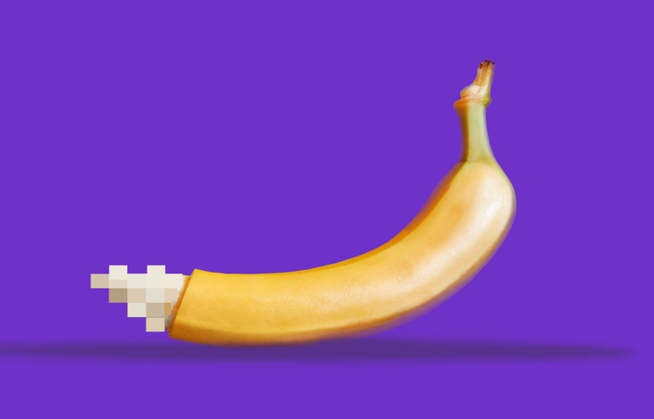 Illustration of a banana with one part pixelated