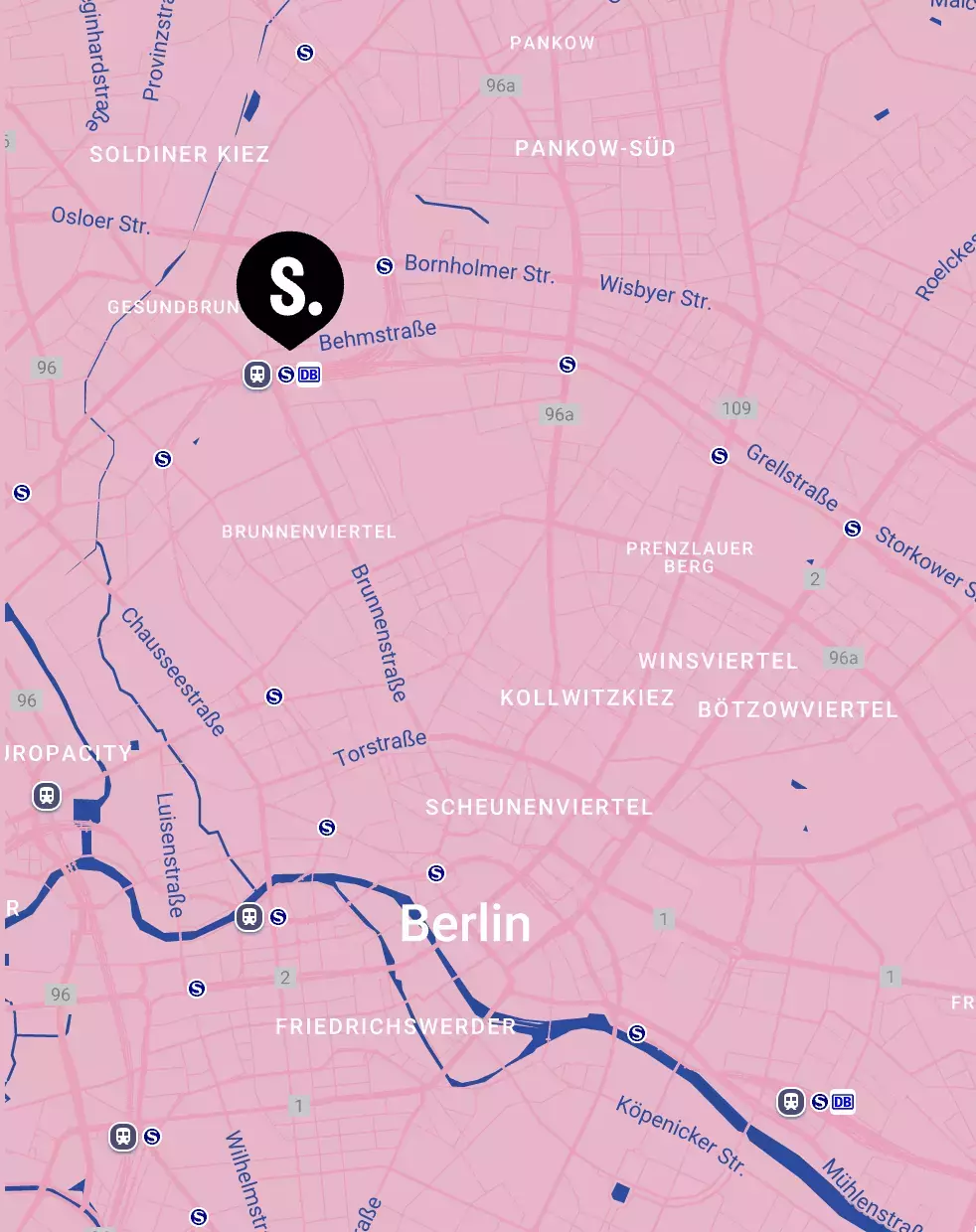 Onlinekarte STAYERY Berlin-Gesundbrunnen mit rosa Hintergrund