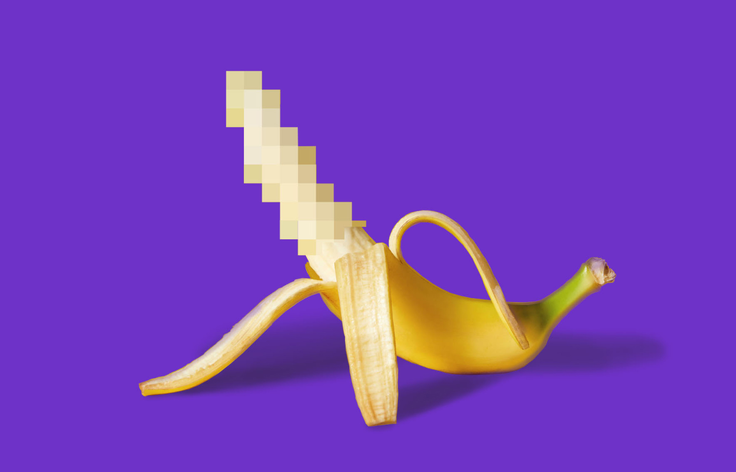 Illustration of a banana as a graphic element in which the peeled part is shown pixelated